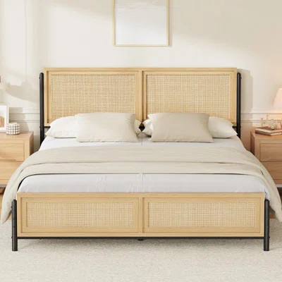 Boho Bed Frame With Natural Rattan Headboard And Footboard | Wayfair North America