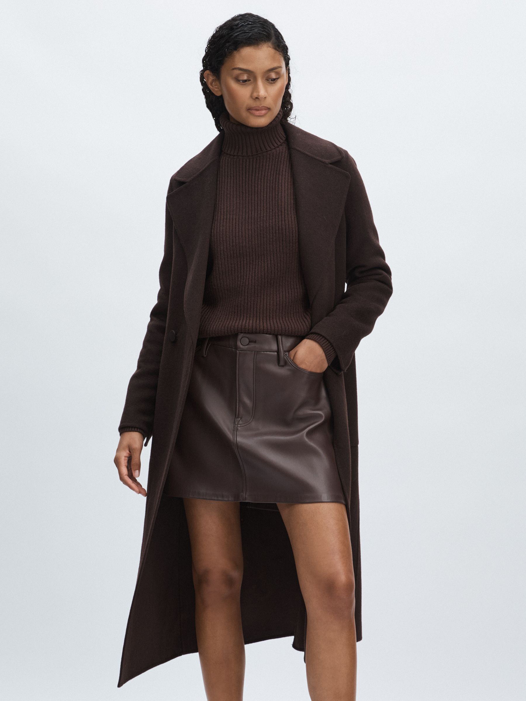 Reiss Good American Faux-Leather Mini Skirt in Black/Brown - REISS | Reiss UK