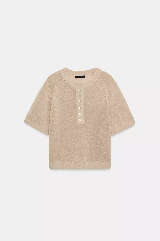 SHORT SLEEVE KNIT BUTTONED JUMPER | Zara UK