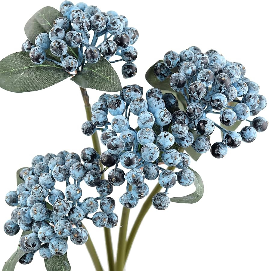 FiveSeasonStuff Artificial Blue Holly Berries – 4 Bendable Stems for Vases, Bouquets, and Flora... | Amazon (US)