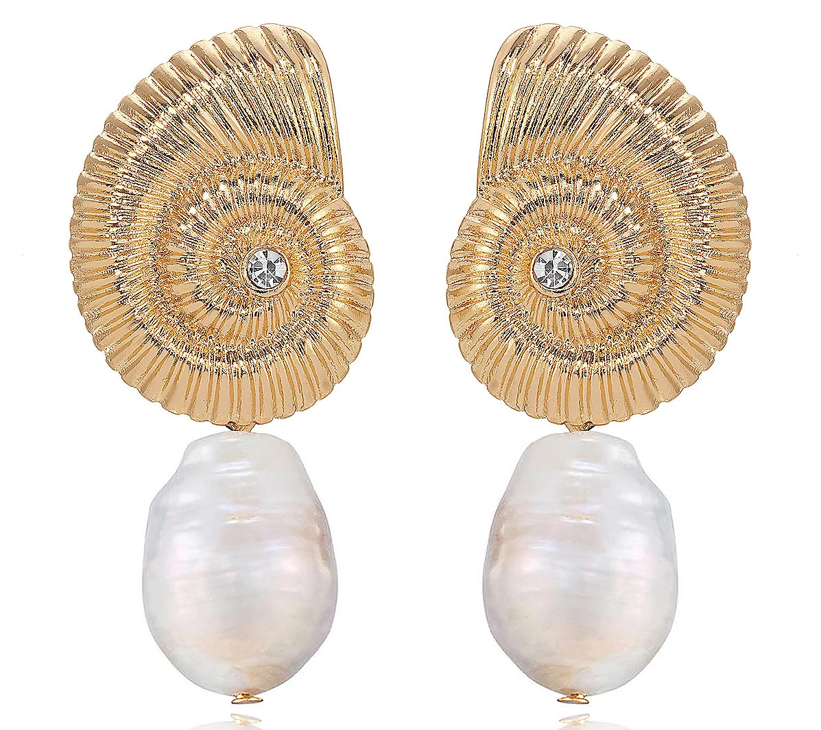 Ettika Cultured Pearl Nautilus Shell Dangle Earrings | QVC