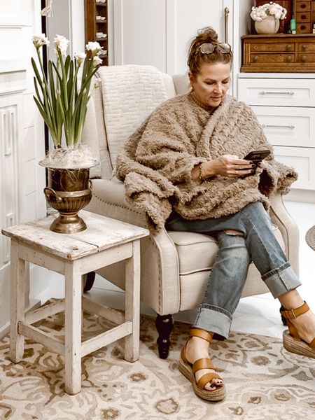 It may not look like much from a distance, but this wearable Sherpa blanket is amazing and would make the perfect Mother’s Day gift! It even has pockets. I love this for lounging on the couch or sitting on the porch swing in the evening. #mothersday #giftidea #blanket #jeans #shoes 

#LTKSeasonal #LTKmidsize #LTKGiftGuide