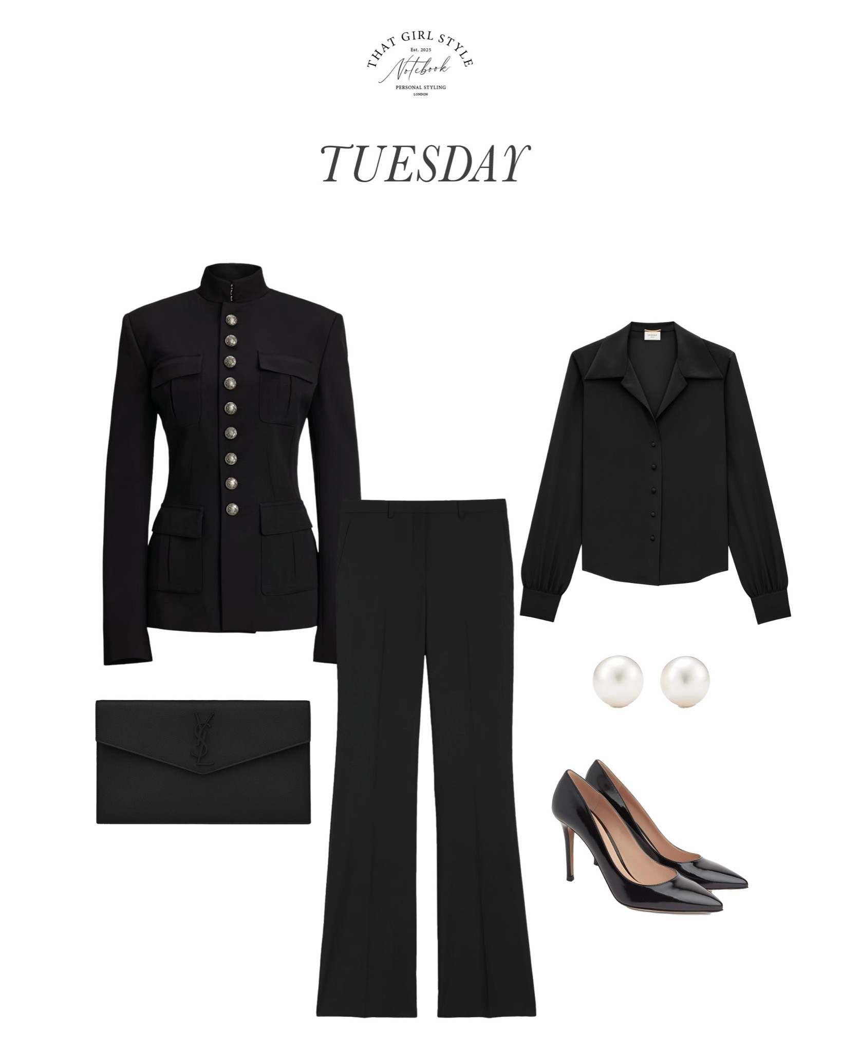 Look 37 | Blazer Ralph Lauren, Trousers Theory, Shirt Saint Laurent, Bag Saint Laurent, Heels Ginavito Rossi, Earrings Tiffany & Co

#LTKautumn #LTKluxury #LTKstyletip