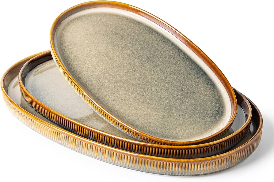 Ceramic Serving Platter Set of 3, Oval Serving Plates and Dishes | Amazon (US)