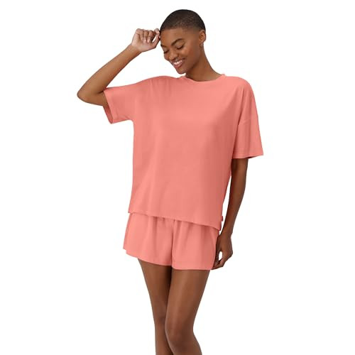 Hanes Women's Originals Supersoft Comfywear 2 Piece Lounge Boxy T-Shirt & Sleep Shorts Loungewear Set, Sunset/Sunset, X Large | Amazon (US)