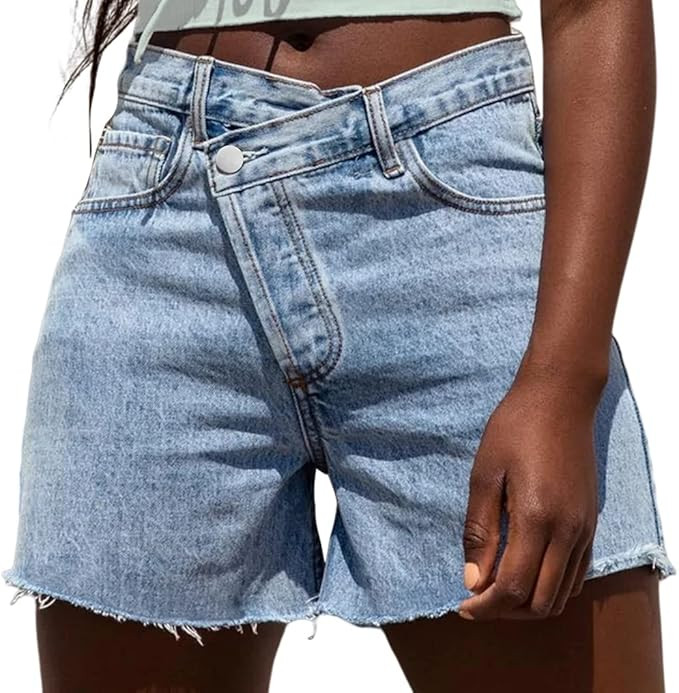 Genleck Womens Crossover Jean Shorts - Stretch High Waisted Trendy Denim Shorts Curvy Casual Summ... | Amazon (US)