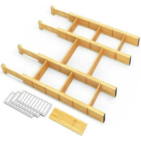 Kamileo SpaceAid Bamboo Drawer Dividers with Inserts and Labels Kitchen Adjustable Drawer Organizers | Walmart (US)