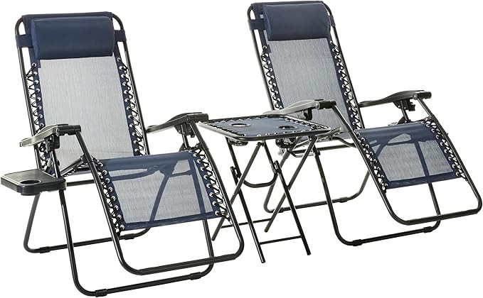 Amazon Basics Outdoor Textilene Adjustable Zero Gravity Folding Reclining Lounge Chair Set with S... | Amazon (US)