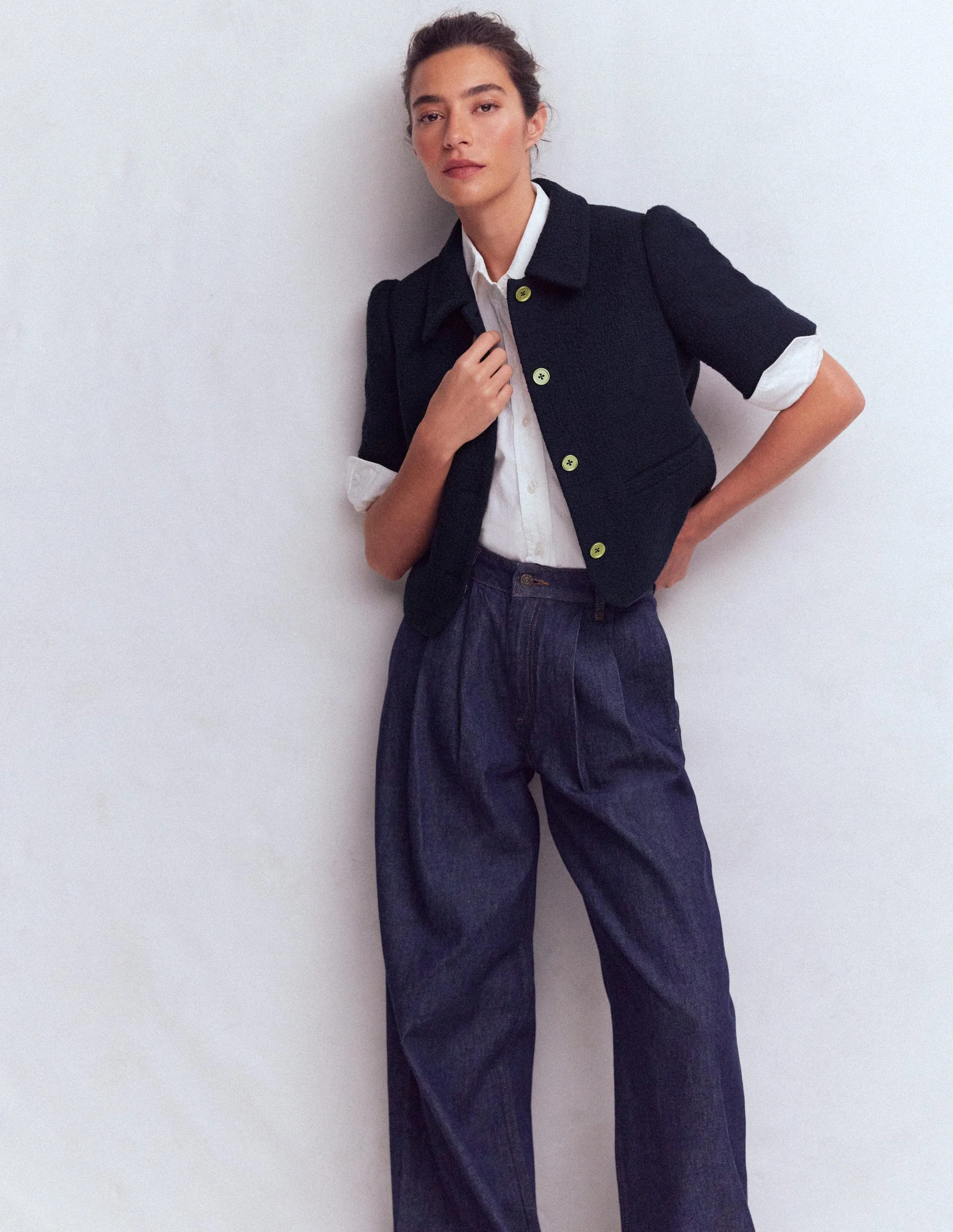 Short Sleeve Textured Jacket-Navy | Boden (US)