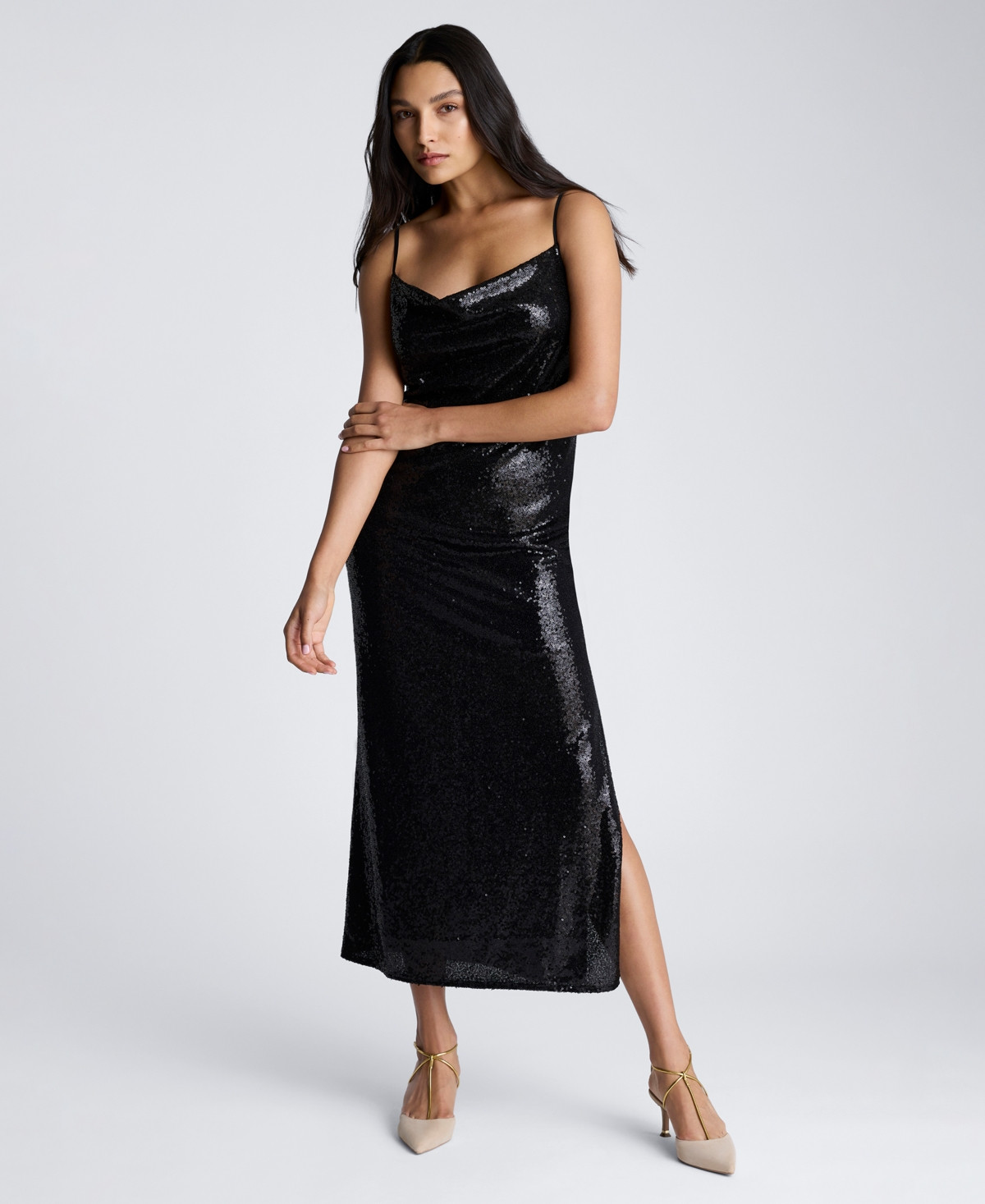 Kenneth Cole Women's Cowl Neck Sequin Maxi Dress - Black | Macy's