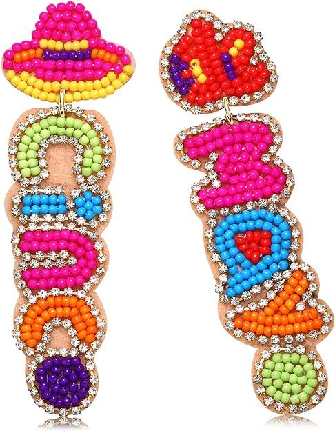 Cinco De Mayo Earrings Beaded Fiesta Sombrero Chili Pepper Cactus Taco Drop Dangle Earrings Mexic... | Amazon (US)