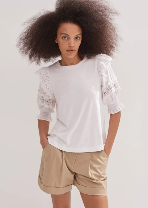 Lace Insert Mixed Media Tee | ME+EM US