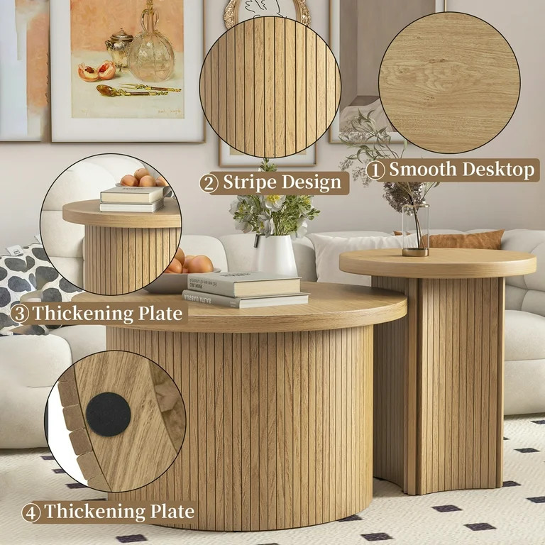 Modern Nesting Coffee Table Set of 2, Wood Round Table for Living Room Bedroom Balcony | Walmart (US)