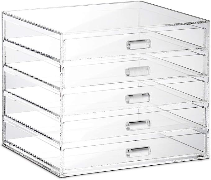 Ikee Design Premium Acrylic 5 Drawer Makeup Organizer Cosmetic Storage Jewelry Display Case for H... | Amazon (US)