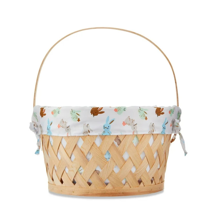 Easter Round Natural Woodchip Basket with Bunny Fabric Liner, by Way To Celebrate - Walmart.com | Walmart (US)