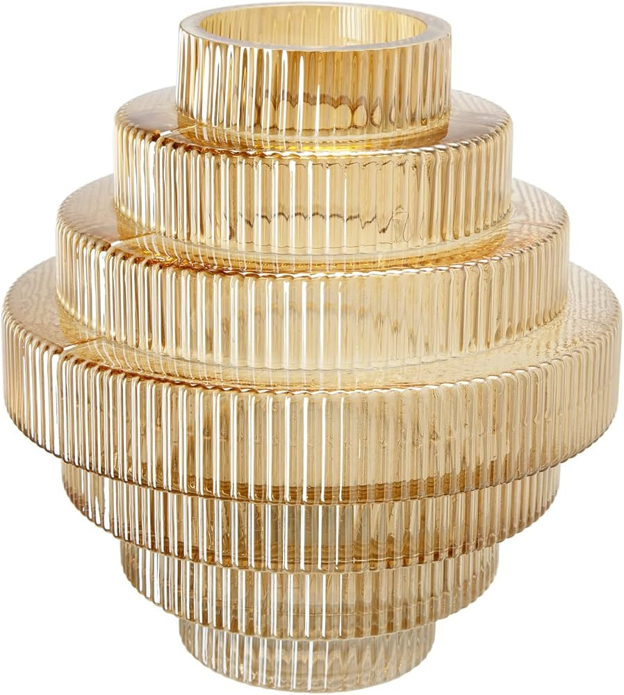 A&B Home Amber Fluted Geometric Vase - Tiered Decorative Glass Vase, Tabletop Home Decor, Bedroom... | Amazon (US)