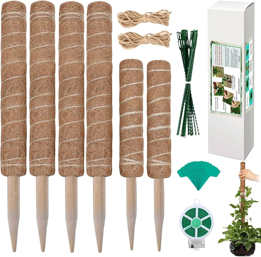 Moss Pole 90 inch 6 Pack Plant Moss Pole for Plants Monstera Pole 16.5" and 11.8", Coco Coir Tote... | Amazon (US)