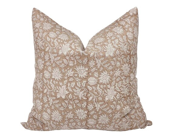 EMBER | Designer Soft Rust and Tan Linen Pillow Cover, Block Print Pillow, Farmhouse Pillow, Desi... | Etsy (US)