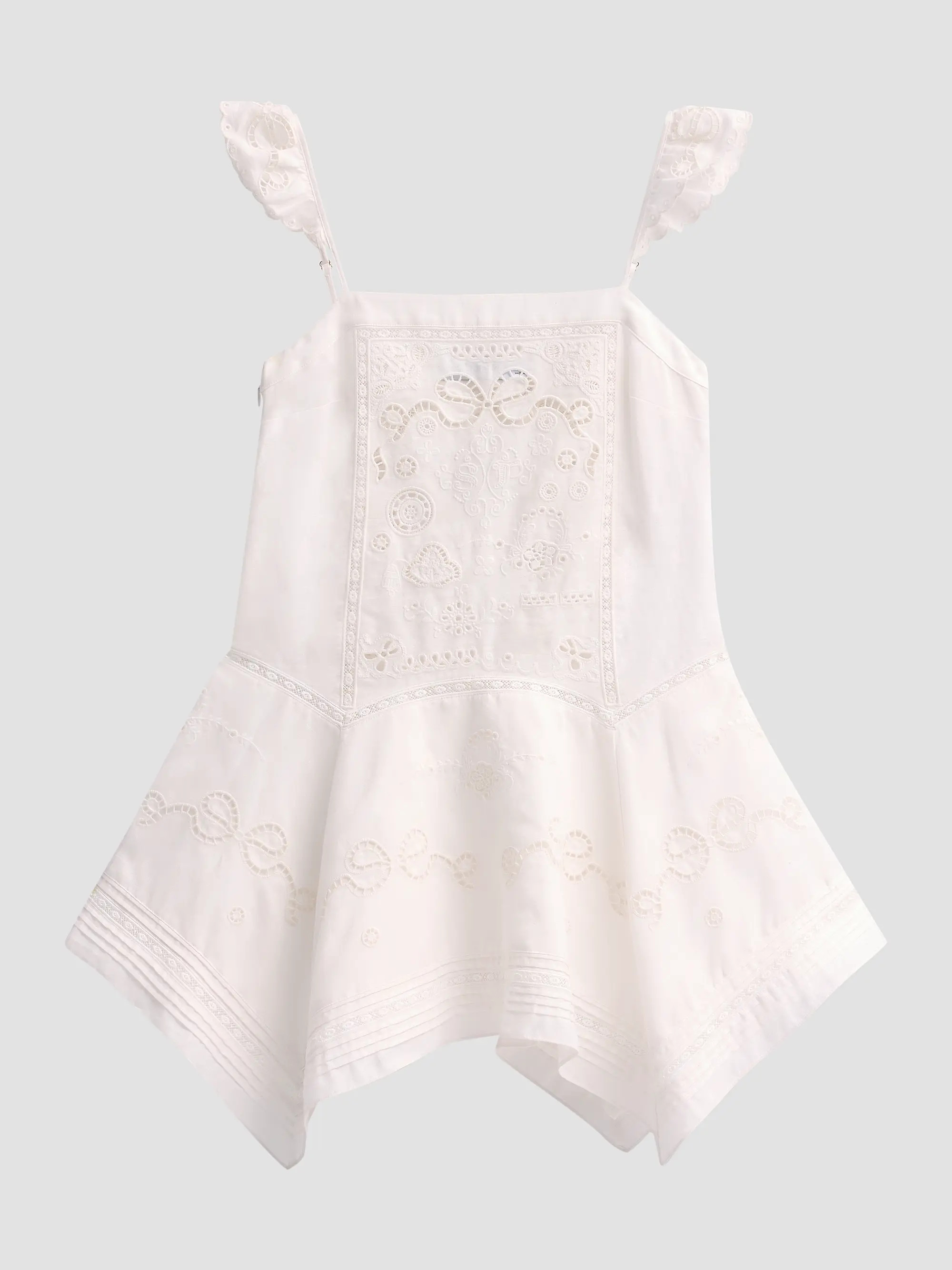 Self-Portrait Embroidered Linen-Cotton Handkerchief Mini Dress | Saks Fifth Avenue | Saks Fifth Avenue
