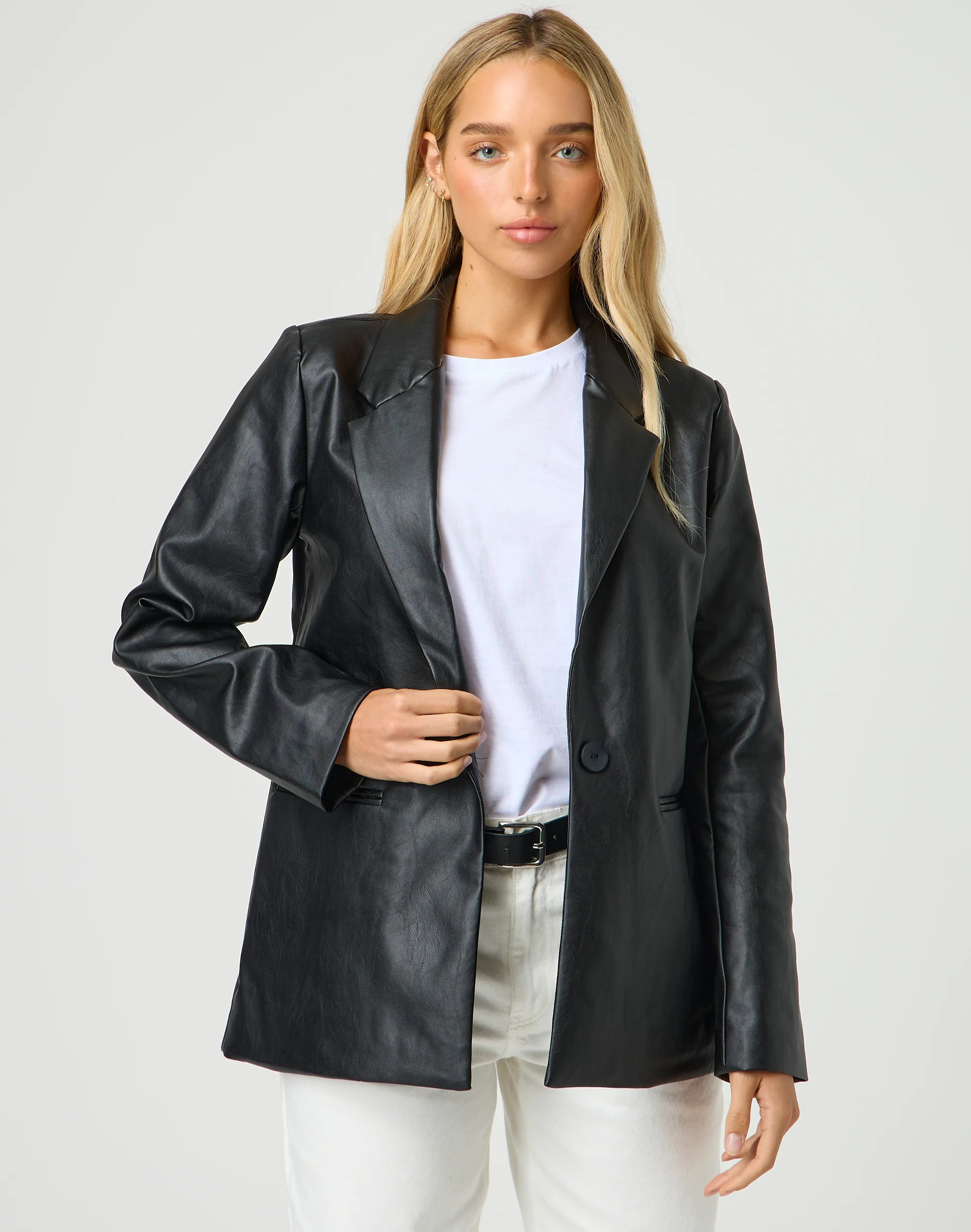 Faux Leather Blazer in Black | Glassons | Glassons (AU & NZ)