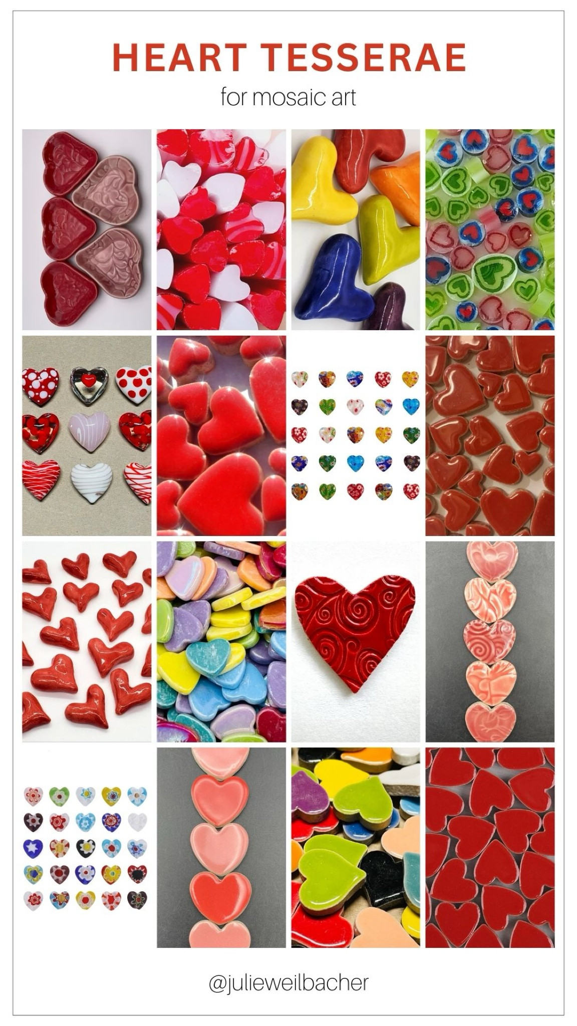 Sharing heart tesserae for your Valentine and Galentine mosaic projects. ❤️ Items include glass and ceramic heart tesserae….like tile, glass beads, murrini, handmade ceramics, and glass rods. Use these as highlights in your mosaics….a little goes a long way. ❤️ For more mosaic tips, tutorials, inspiration and so much more please visit my YouTube channel: YouTube.com/julieweilbacher. Follow @julieweilbacher on Instagram for all things mosaic art. mosaic - Valentine’s Day crafts - heart art - Valentine’s Day gift ideas - crafts night in - wood Valentine’s Day crafts - mosaics - Galentine’s Day gift ideas - gifts for your gal pals - mosaic making - mosaic art

#LTKfindsunder50 #LTKSeasonal #LTKGiftGuide