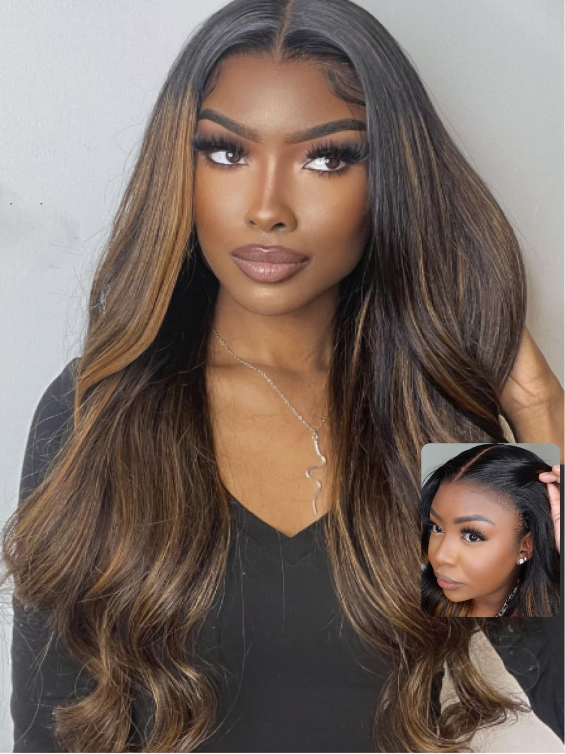 UNICE Balayage Highlight Body Wave 7x5 Lace Front Wigs Human Hair with Drawstring Bye Bye Knots G... | Amazon (US)