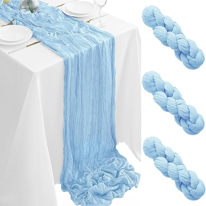 3Pack Baby Blue Cheesecloth Table Runner 35x120Inch Cheese Cloth Table Runners 10FT Boho Gauze Ru... | Amazon (US)