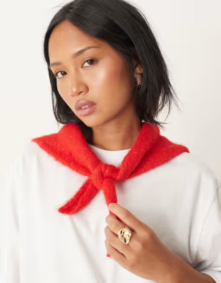 ASOS DESIGN knitted small triangle scarf in red | ASOS (Global)