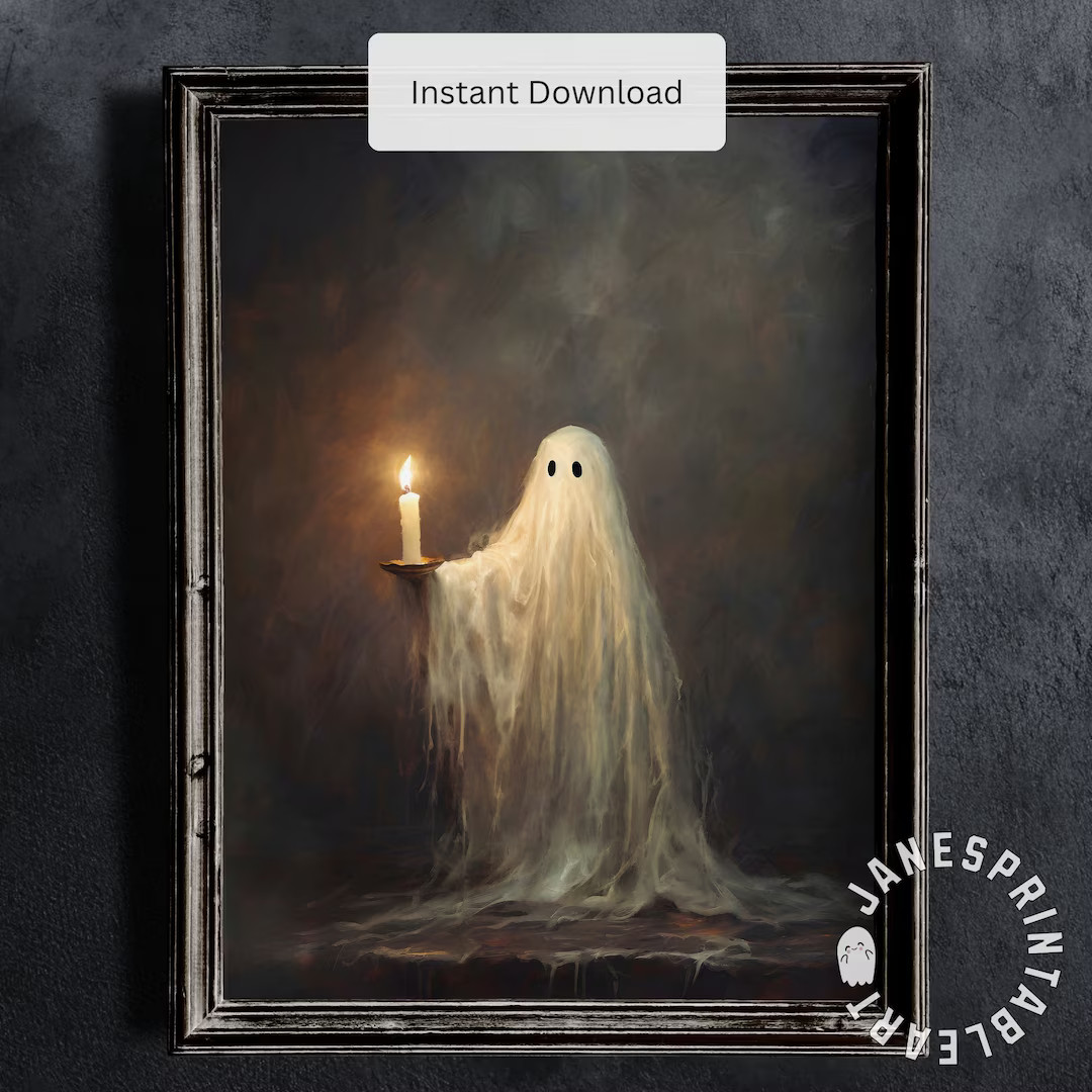 Cute Small Ghost Holding Candle Victorian Panting Printable, Dark Academia Room Decor Instant Dow... | Etsy (US)