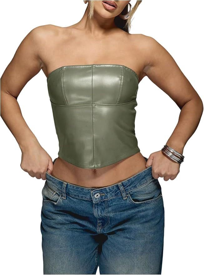 Verdusa Women's Leather Top Backless Tube Top Strapless Crop Corset Tops Going Out Outfits | Amazon (US)
