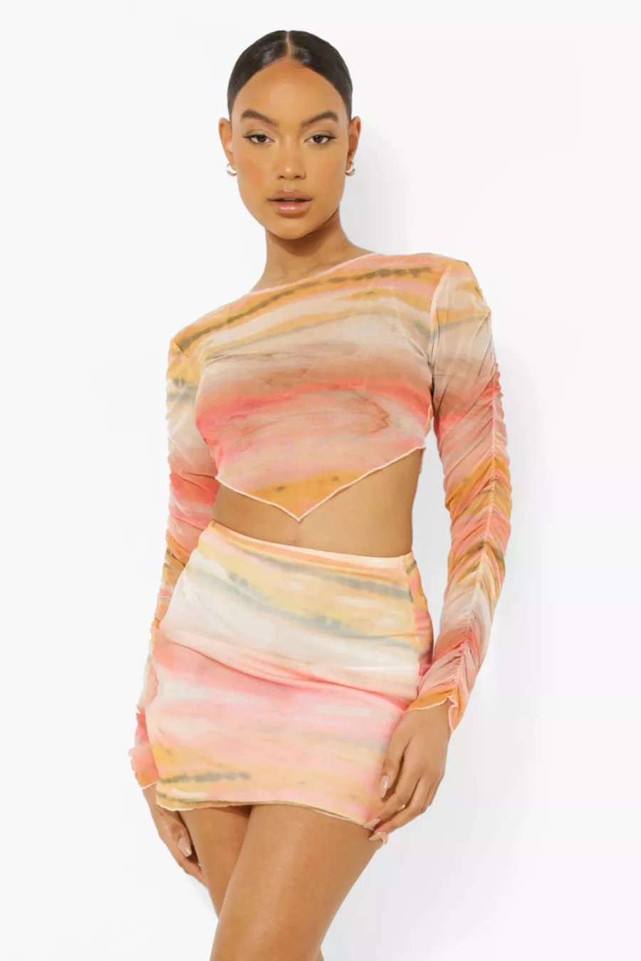 Tonal Mesh Crop & Mini Skirt | Boohoo.com (US & CA)