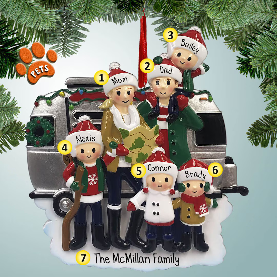 Personalized Camping Family in Trailer - Christmas Ornament 6 - Silver - Camper - RV - Tent - Cam... | Etsy (US)