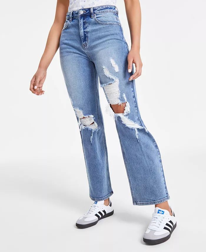 Juniors' Super High Rise Distressed 90s Wide Leg Jeans | Macy's