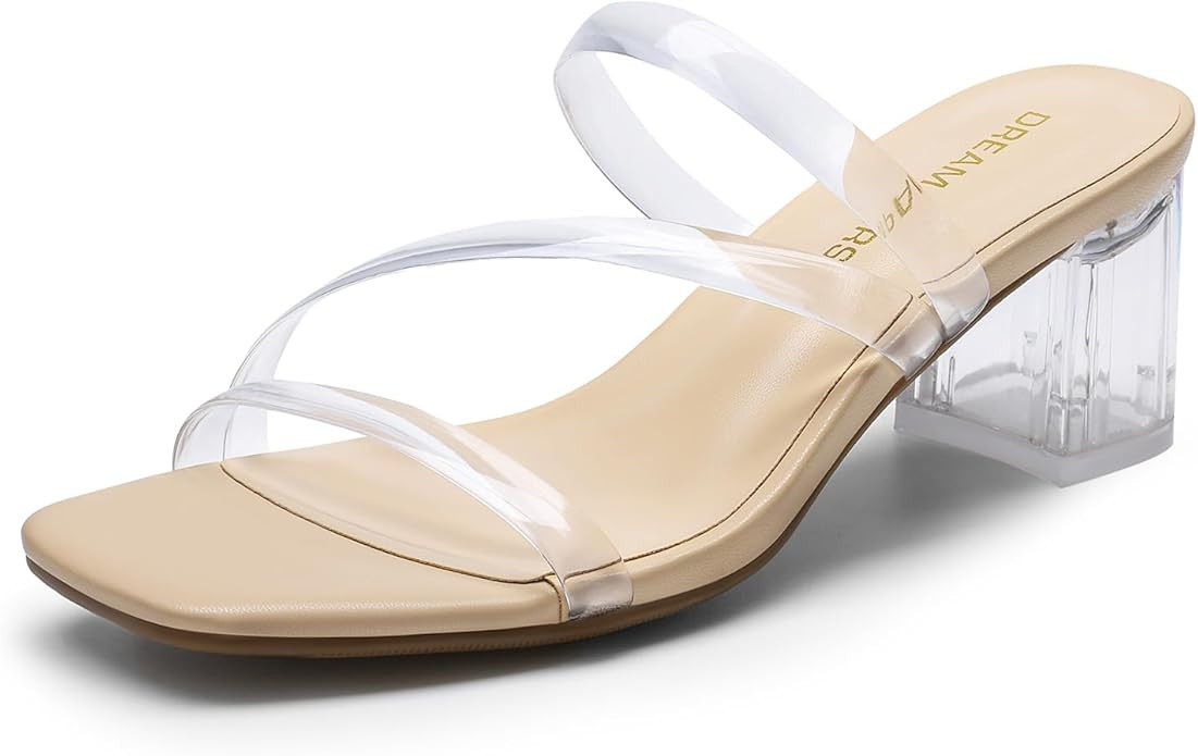 DREAM PAIRS Women's Strappy Heels Open Toe Low Chunky Heel Slip On Mules Square Block Sandals Dre... | Amazon (US)