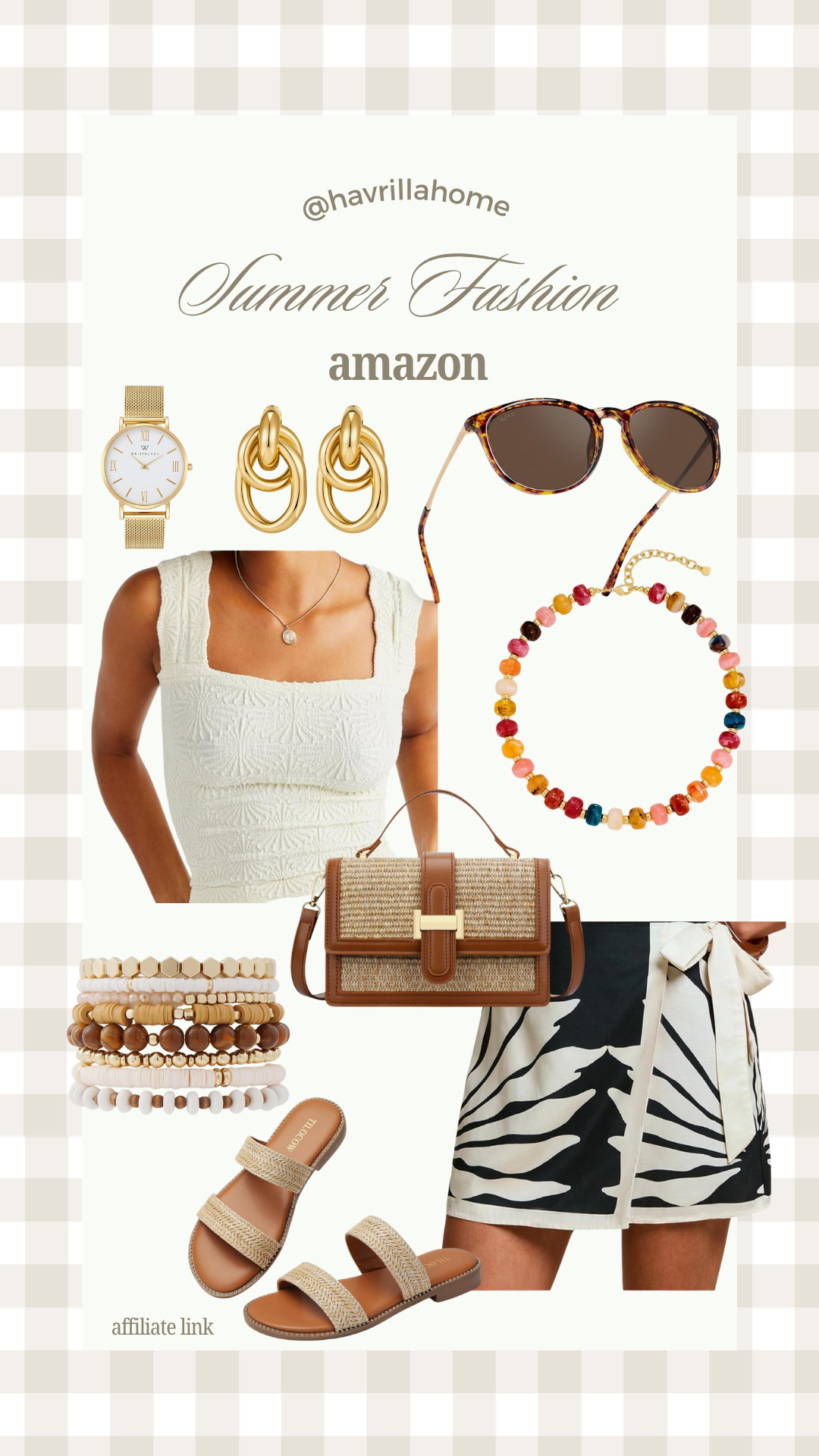 Summer Fashion, Amazon fashion finds, summer outfit ideas, women's summer fashion, Amazon accessories, woven handbag, tortoise sunglasses, statement earrings, casual summer style, vacation outfits, affordable fashion finds, summer sandals, stackable bracelets, neutral fashion, chic summer look, Amazon style inspiration

#LTKootd #LTKBeauty #LTKTravel
