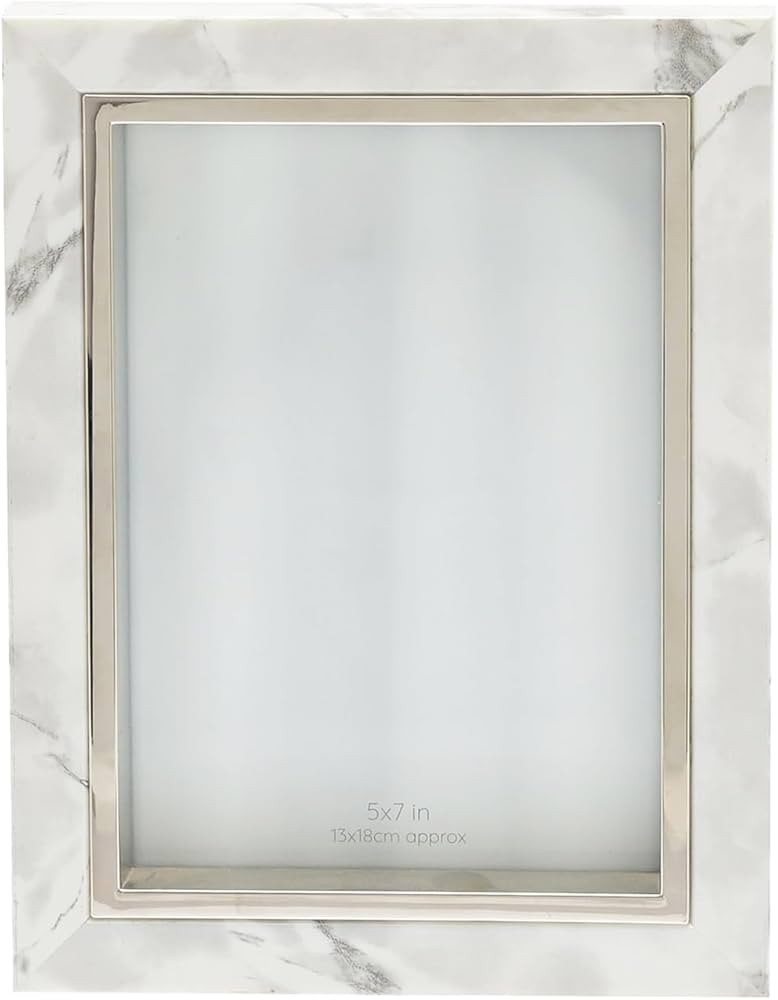 Happy Homewares Contemporary White Marble Print Plastic 5x7 Box Style Picture Frame with Silver T... | Amazon (US)