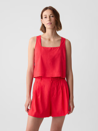 Linen-Blend Button-Back Cropped Tank Top | Gap (US)