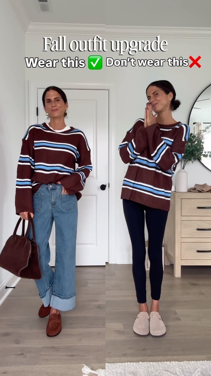 If your default fall uniform is leggings + a sweater + slip-on clogs, you don’t need a whole new wardrobe to make it feel more put together.

Swap the leggings for cuffed jeans, let a white tee peek out underneath, add loafers + a suede bag and suddenly it feels intentional without being any less easy.

Same sweater. Completely different outfit.
Easy fall outfits > trying way too hard to get dressed.

#falloutfits #fallstyle #casualstyle #over35style #amazonfashion

#LTKSeasonal #LTKmomlife #LTKootd