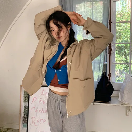 FROMBEGINNING - Collared Boxy Nylon Jacket | YesStyle Global