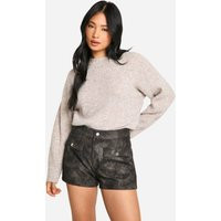 Womens Petite Faux Leather Pocket Detail Micro Short - Grey - 2 | boohoo (US & Canada)