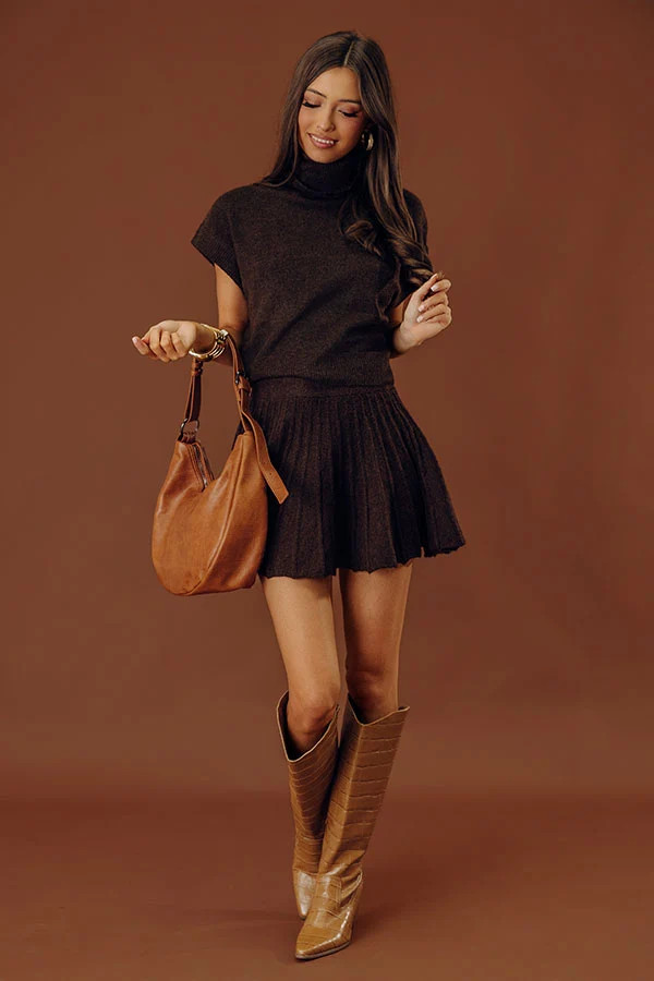 The Vineyard Affair High Waist Knit Mini Skirt in Chocolate | Impressions Online Boutique
