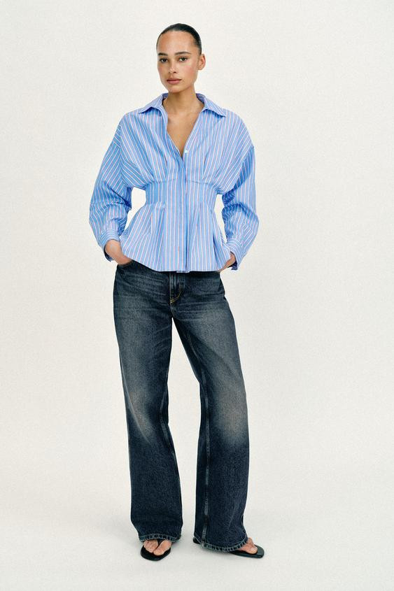 STRIPED POPLIN SHIRT WITH PLEATS | Zara US