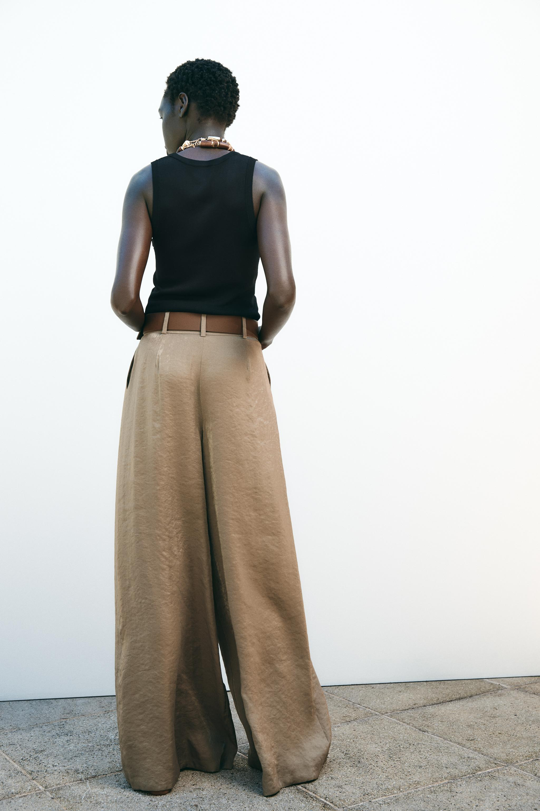 SATIN WIDE-LEG TROUSERS WITH BELT | Zara UK