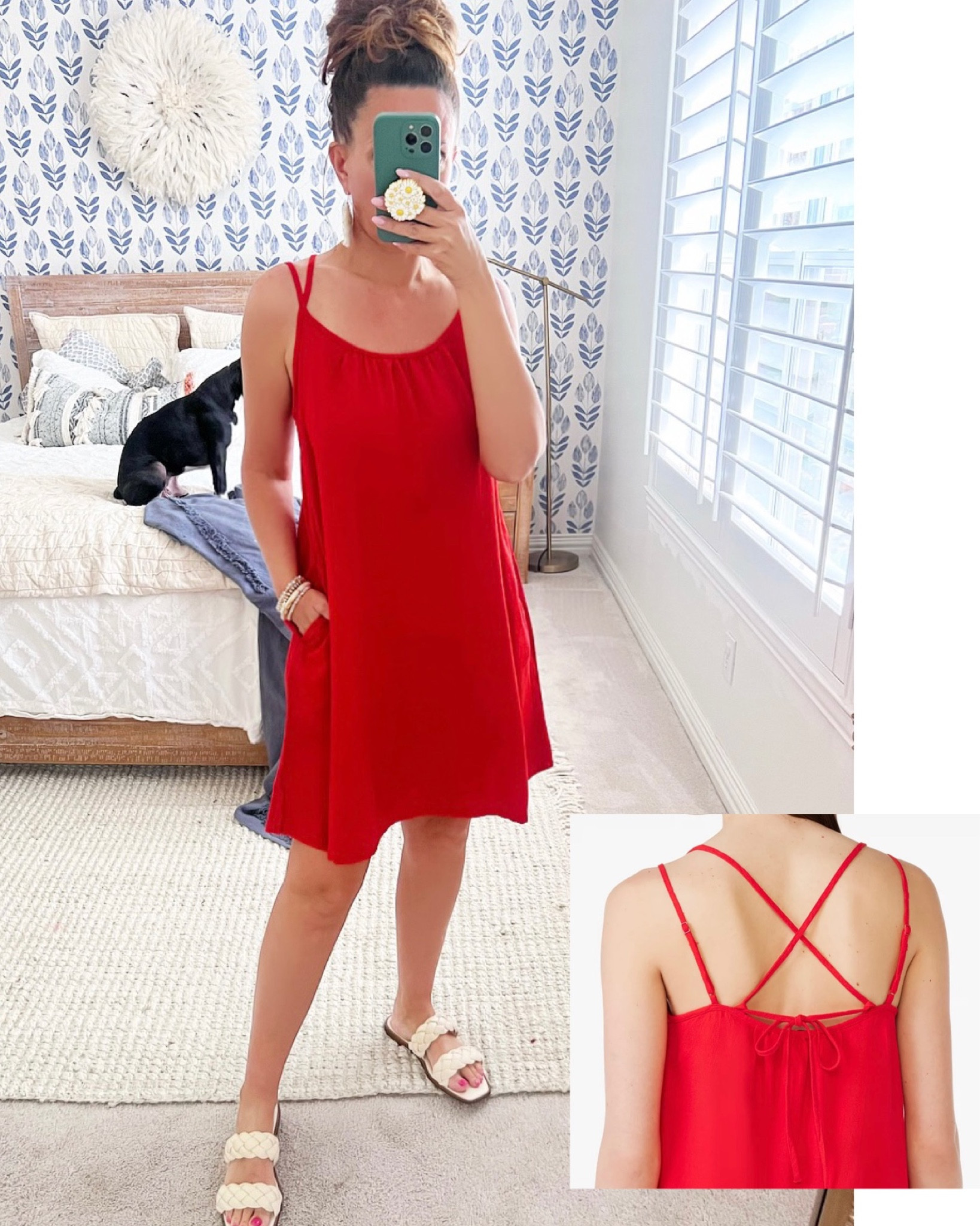 This dress has a linen feel and is perfect for a hot summer day! The tie in the back is adjustable. 3 color options. This red would be cute for the 4th! It's an oversized fit. I am wearing an xs.
.
#Walmart
#Walmartfashion 

#LTKstyletip #LTKSeasonal #LTKunder50