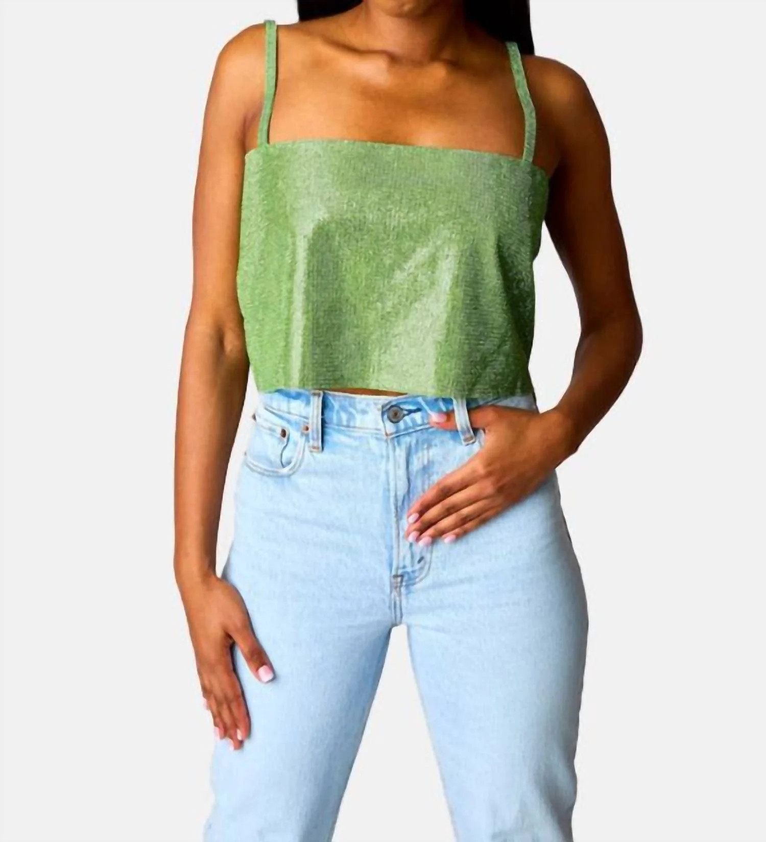 Rhinestone Crop Top In Lime Green | Shop Simon