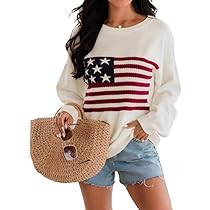 Dressmine Womens American Flag Sweater Winter Long Sleeve Knit Pullover Casual Loose Fall Crewnec... | Amazon (US)