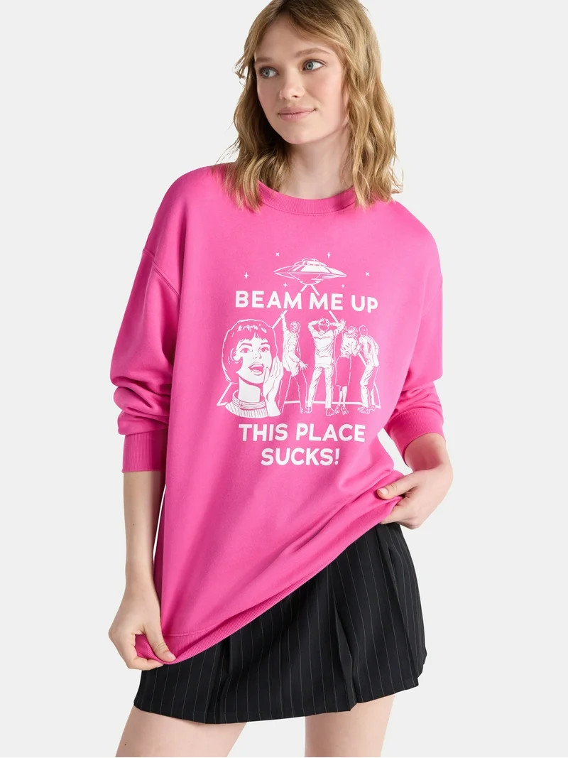 Netflix Stranger Things Oversized Fleece Sweatshirt from No Boundaries, Women’s Plus | Walmart (US)