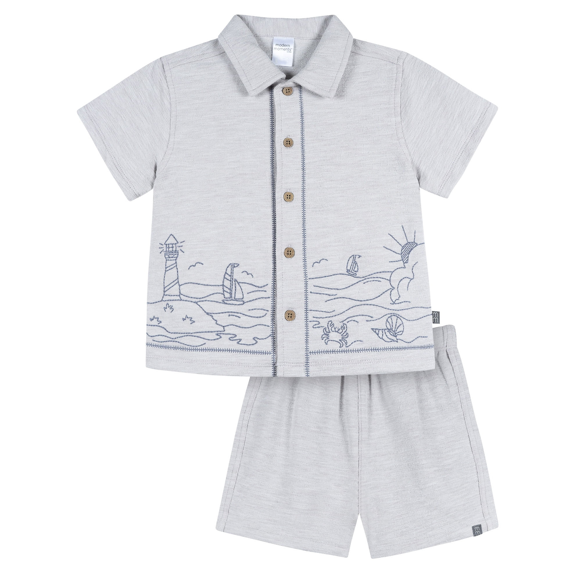 Modern Moments by Gerber Toddler Boy Button Front Shirt with Embroidery Set, 2-Piece, Sizes 12 Mo... | Walmart (US)