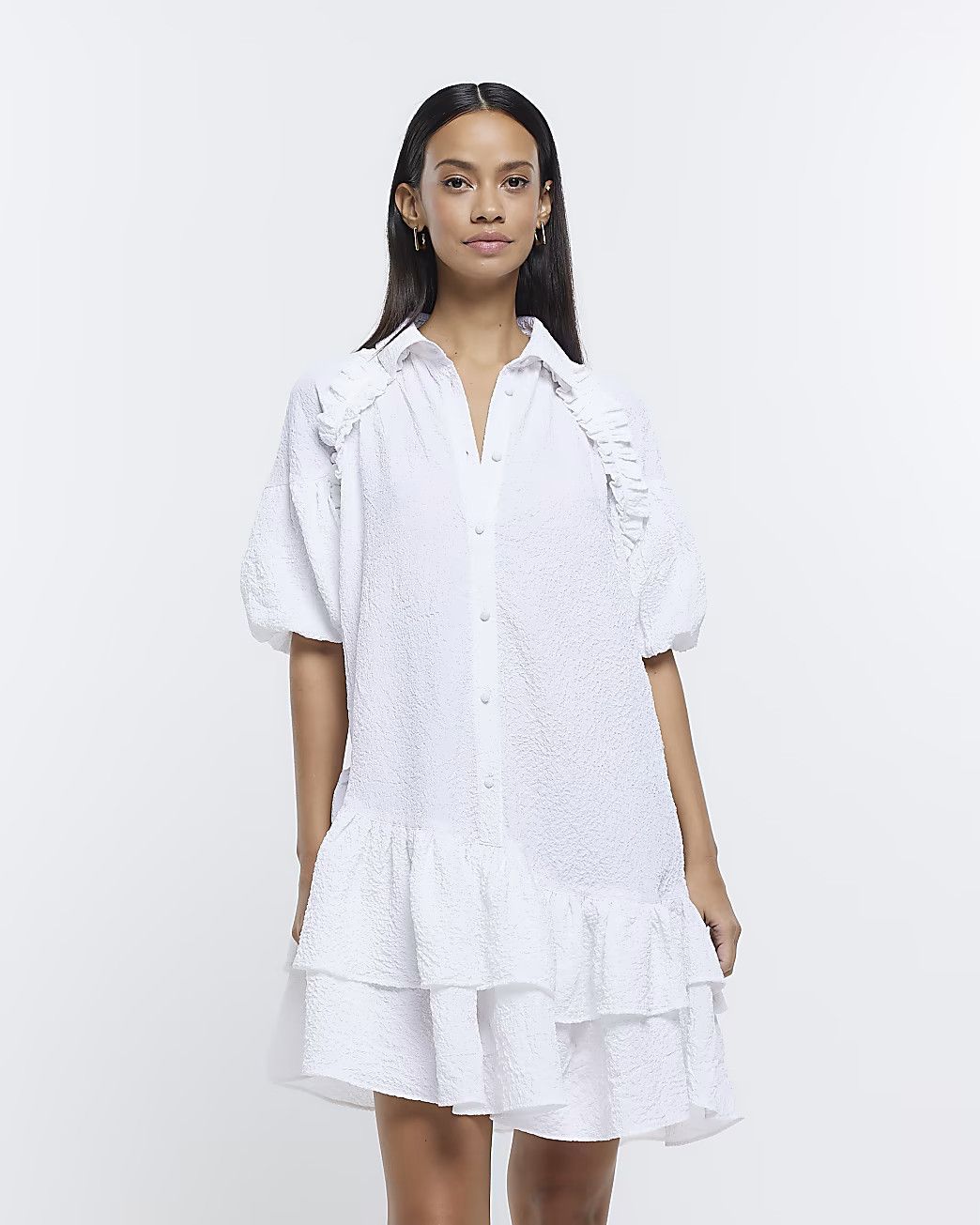 White asymmetric smock shirt mini dress | River Island (UK & IE)