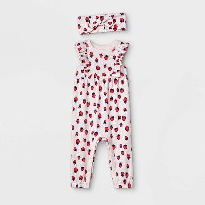 Baby Girls' Strawberry Romper with Headband - Cat & Jack™ Light Pink | Target